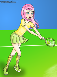 Size: 1224x1632 | Tagged: safe, artist:princess-coco-154, fluttershy, human, g4, clothes, female, humanized, light skin, skirt, solo, tennis