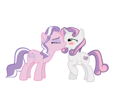 Size: 5000x3500 | Tagged: safe, artist:darthlena, artist:darthzew, diamond tiara, sweetie belle, earth pony, pony, unicorn, g4, alternate cutie mark, blushing, duo, female, kiss on the lips, kissing, lesbian, mare, older, raised hoof, ship:diamondbelle, shipping, simple background, transparent background, vector