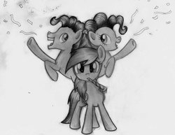 Size: 1018x785 | Tagged: safe, artist:domickee, cheese sandwich, pinkie pie, rainbow dash, g4, pinkie pride, monochrome