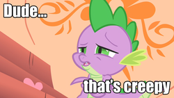 Size: 1280x720 | Tagged: safe, screencap, spike, dragon, g4, owl's well that ends well, dialogue, image macro, male, reaction image, solo, text