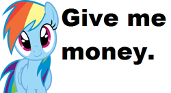 Size: 460x250 | Tagged: safe, rainbow dash, g4, begging, bronybait, cute, dashabetes, female, meme, smiling, solo, text