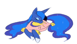 Size: 529x306 | Tagged: safe, artist:chien, princess luna, g4, cute, eyes closed, female, pillow, pixiv, prone, simple background, sleeping, solo