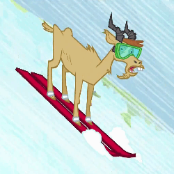 Size: 1024x1024 | Tagged: safe, screencap, goat, g4, three's a crowd, animated, goggles, loop, open mouth, skis, solo