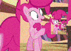 Size: 546x396 | Tagged: safe, edit, edited screencap, screencap, pinkie pie, g4, three's a crowd, animated, droste effect, female, loop, meme, pinkception, prehensile tail, recursion, tail hold, train