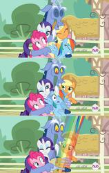 Size: 1916x3028 | Tagged: safe, screencap, applejack, discord, pinkie pie, rainbow dash, rarity, pony, g4, three's a crowd, blue flu, comic