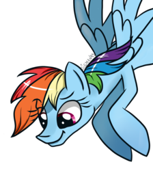 Size: 621x694 | Tagged: safe, artist:sigmanas, rainbow dash, pegasus, pony, g4, female, flying, simple background, smiling, solo, transparent, transparent background, upside down