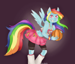 Size: 941x800 | Tagged: safe, artist:platinumpoinsetta, rainbow dash, anthro, g4, basketball, belly button, clothes, ear piercing, female, grin, midriff, piercing, skirt, smiling, solo