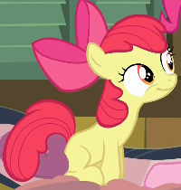 Size: 200x210 | Tagged: safe, screencap, apple bloom, earth pony, pony, g4, pinkie apple pie, adorabloom, bow, cropped, cute, female, filly, hair bow, sitting, smiling, solo