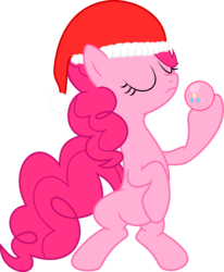 Size: 5000x6072 | Tagged: safe, artist:darknisfan1995, pinkie pie, earth pony, pony, g4, absurd resolution, bipedal, cute, diapinkes, eyes closed, female, hat, ornament, santa hat, simple background, solo, transparent background, vector