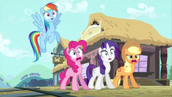 Size: 1280x720 | Tagged: safe, screencap, applejack, pinkie pie, rainbow dash, rarity, pony, g4, three's a crowd