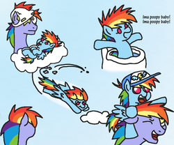 Size: 600x500 | Tagged: safe, artist:ryuspike, rainbow blaze, rainbow dash, g4, baby, diaper, filly, imminent flush, potty, potty time