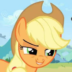 Size: 284x287 | Tagged: safe, applejack, g4, three's a crowd, female, inverted mouth, solo