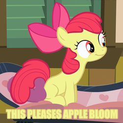 Size: 760x760 | Tagged: safe, apple bloom, g4, pinkie apple pie, adorabloom, cute, female, happy, meme, solo