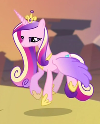 Size: 414x512 | Tagged: safe, screencap, princess cadance, alicorn, pony, g4, three's a crowd, crown, derp, female, flying, jewelry, mare, regalia, smiling, solo, spread wings, tiara