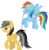 Size: 5972x6045 | Tagged: safe, artist:zoevulpez, daring do, rainbow dash, pegasus, pony, g4, absurd resolution, annoyed, backwards cutie mark, collar, eyes closed, female, flying, leash, lesbian, mare, missing accessory, mouth hold, pet play, pet tag, ship:daringdash, shipping, simple background, transparent background