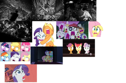Size: 1175x782 | Tagged: safe, apple bloom, applejack, fluttershy, pinkie pie, rainbow dash, rarity, scootaloo, spike, sweetie belle, twilight sparkle, crab, dinosaur, giant crab, insect, octopus, spider, g4, creepy, cutie mark crusaders, king kong, macro, mane six, meme, sailor, scary, screaming