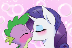 Size: 1280x853 | Tagged: safe, artist:naomiknight17, rarity, spike, dragon, pony, unicorn, g4, duo, female, kiss on the lips, kissing, male, mare, ship:sparity, shipping, straight