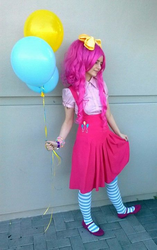 Size: 453x720 | Tagged: safe, artist:wicked--wonderland, pinkie pie, human, g4, balloon, cosplay, irl, irl human, photo, solo