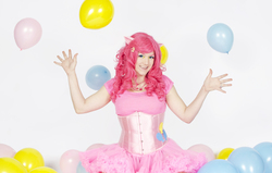 Size: 4268x2720 | Tagged: safe, artist:lifeofcosplay, artist:pinapplegum, pinkie pie, human, g4, balloon, clothes, cosplay, costume, irl, irl human, photo, solo