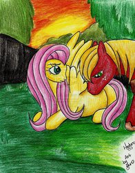 Size: 1024x1307 | Tagged: safe, artist:plushiebeauty, big macintosh, fluttershy, earth pony, pony, g4, male, pregnant, sensibly-proportioned pregnancy, ship:fluttermac, shipping, stallion, straight, traditional art