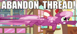 Size: 1000x450 | Tagged: safe, edit, edited screencap, screencap, cheerilee, g4, hearts and hooves day (episode), abandon thread, caption, female, flying, hearts and hooves day, image macro, reaction image, solo, sugarcube corner