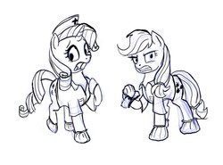 Size: 1472x1088 | Tagged: safe, artist:snapai, applejack, rarity, g4, monochrome, nurse