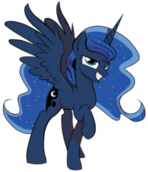 Size: 5371x6255 | Tagged: safe, artist:amorecadenza, artist:kp-shadowsquirrel, princess luna, alicorn, pony, g4, absurd resolution, female, mare, missing accessory, simple background, smiling, solo, swag, transparent background, vector