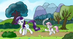 Size: 1980x1080 | Tagged: safe, artist:starorca, rarity, sweetie belle, g4, music notes, singing, wallpaper