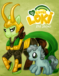 Size: 550x700 | Tagged: safe, artist:whinges, avengers, crossover, eight legs, loki, multiple legs, multiple limbs, norse mythology, ponified, sleipnir, thor
