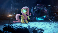 Size: 1920x1080 | Tagged: safe, artist:colorfulbrony, fluttershy, kaiju, g4, crossover, irl, otachi junior, pacific rim, photo, ponies in real life, solo, vector