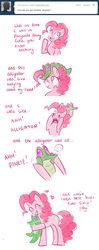 Size: 500x1268 | Tagged: safe, gummy, pinkie pie, ask pinkie pie, g4, ask, comic, tumblr