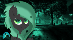 Size: 753x414 | Tagged: safe, artist:princessamity, oc, oc only, changeling, graveyard, looking at you, piercing, solo, unamused