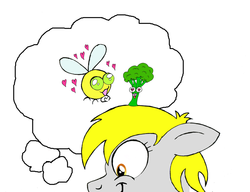 Size: 1292x992 | Tagged: safe, artist:westernciv, derpy hooves, parasprite, pegasus, pony, g4, broccoli, female, mare