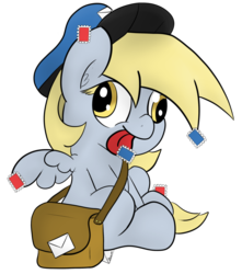 Size: 2300x2600 | Tagged: safe, artist:ramott, derpy hooves, pegasus, pony, g4, female, mailbag, mailmare, mare, solo, stamp, tongue out