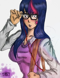 Size: 982x1260 | Tagged: safe, artist:chrisblazedemon, twilight sparkle, human, g4, breasts, busty twilight sparkle, female, glasses, humanized, light skin, solo