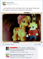 Size: 426x586 | Tagged: safe, applejack, earth pony, pony, g4, facebook, fashion style, george, irl, lego, life of george, photo, toy