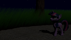 Size: 1920x1080 | Tagged: safe, artist:pt300, twilight sparkle, g4, 3d, blender, female, night, solo, tall grass