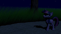 Size: 1920x1080 | Tagged: safe, artist:pt300, twilight sparkle, g4, 3d, blender, female, night, solo, tall grass