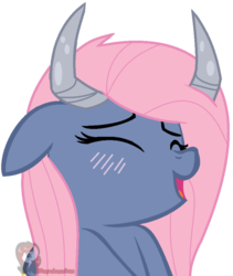Size: 600x712 | Tagged: safe, artist:ipandacakes, oc, oc only, oc:petunia, hybrid, eyes closed, interspecies offspring, offspring, parent:fluttershy, parent:iron will, parents:ironshy, solo