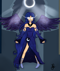 Size: 1100x1300 | Tagged: safe, artist:sailor-sheep, princess luna, human, g4, female, glowing eyes, humanized, light skin, solo, winged humanization