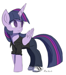 Size: 900x1014 | Tagged: safe, artist:grissaecrim, twilight sparkle, alicorn, pony, g4, casual, clothes, female, jeans, mare, shoes, simple background, sneakers, solo, twilight sparkle (alicorn)