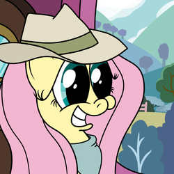 Size: 1500x1500 | Tagged: safe, artist:flutteranderson, fluttershy, g4, three's a crowd, clothes, explorer outfit, female, solo, train
