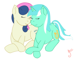 Size: 1000x800 | Tagged: safe, artist:red note, bon bon, lyra heartstrings, sweetie drops, earth pony, pony, unicorn, g4, female, lesbian, mare, ship:lyrabon, shipping, simple background, transparent background