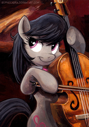Size: 510x729 | Tagged: safe, artist:kenket, artist:spainfischer, octavia melody, earth pony, pony, g4, cello, female, get, index get, mare, musical instrument, portrait, smiling, solo, traditional art