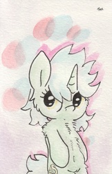 Size: 672x1036 | Tagged: safe, artist:slightlyshade, lyra heartstrings, pony, g4, belly button, bipedal, female, fluffy, solo, traditional art