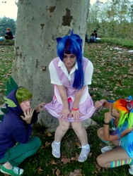 Size: 3240x4320 | Tagged: safe, artist:marmeladepro, rainbow dash, spike, twilight sparkle, human, g4, cosplay, irl, irl human, photo