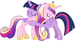 Size: 7410x4090 | Tagged: safe, artist:90sigma, princess cadance, twilight sparkle, alicorn, pony, g4, three's a crowd, absurd resolution, concave belly, duo, eyes closed, female, folded wings, hug, mare, simple background, sisters-in-law, slender, thin, transparent background, twilight sparkle (alicorn), vector, wings
