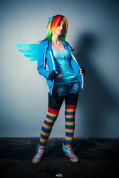 Size: 800x1200 | Tagged: safe, artist:mito-lowe, rainbow dash, human, g4, cosplay, irl, irl human, photo, solo