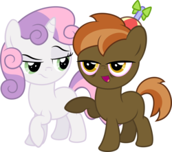 Size: 5000x4414 | Tagged: safe, artist:ex-machinart, button mash, sweetie belle, earth pony, pony, unicorn, g4, absurd resolution, colt, drunk, female, filly, foal, male, simple background, transparent background, vector