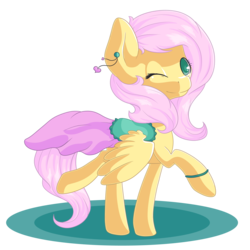 Size: 2000x2000 | Tagged: safe, artist:rue-willings, fluttershy, pegasus, pony, g4, clothes, dress, female, mare, simple background, solo, transparent background, wink